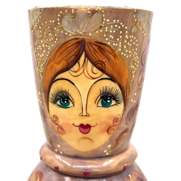 Vintage Matryoshka Russian Hand Painted Doll Vodka Wood Bottle Holder Artisan - Picture 13 of 16